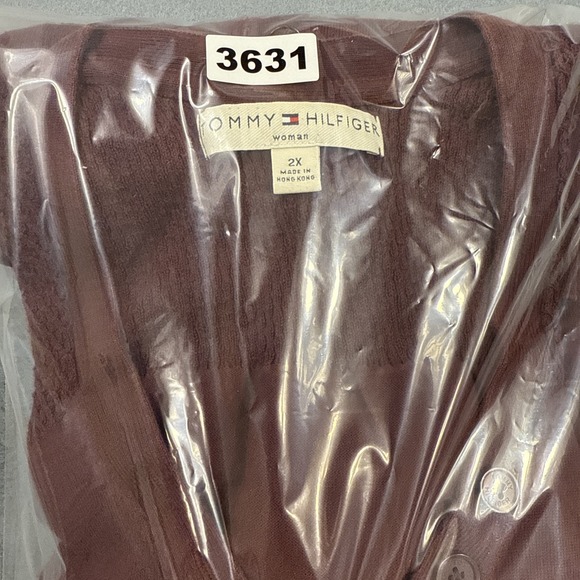 WOMEN 2X Button-Up Cardigan SWEATER BURGANDY TEXTURED TOMMY HILFILGER - Picture 9 of 9